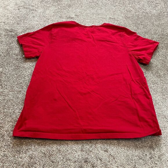 Cascade Blues Shirt Womens Plus 2X Red Short Sleeve V Neck Solid Cotton Tee Top - Picture 2 of 8